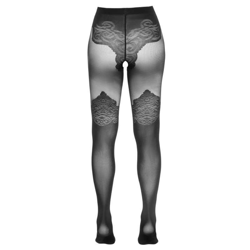 Cottelli LEGWEAR - Czarne Rajstopy Z Eleganckim Wzorem Nad Kolano 6